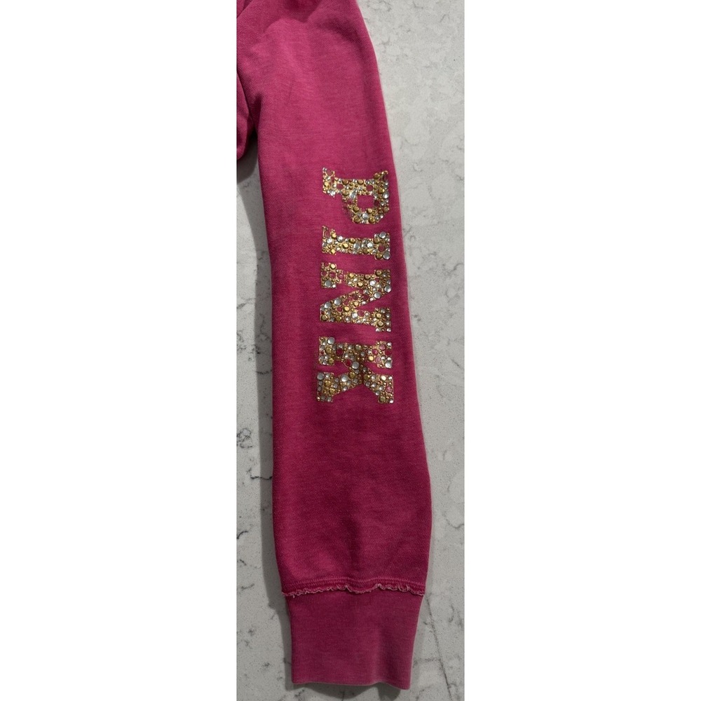 VTG‎ Victoria's Secret PINK Hoodie Womens Medium Rhinestone Bling Peace Sign Y2K - Picture 5 of 14